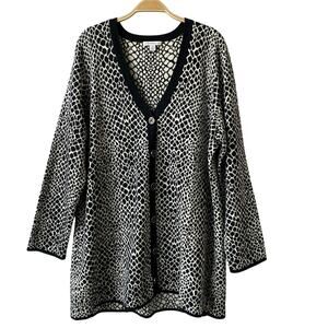 Isaac Mizrahi Cardigan Sweater Women Plus 2X‎ Black White Mosaic Print Old Money